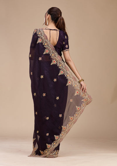 Purple Cording Georgette Saree-koskii