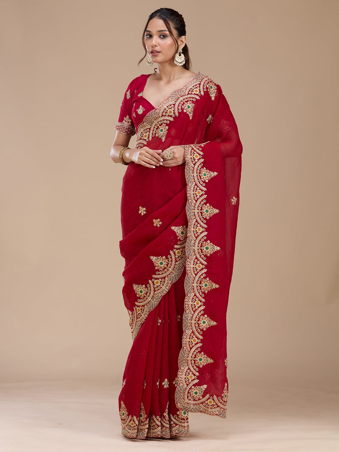 Red Cording Georgette Saree_koskii