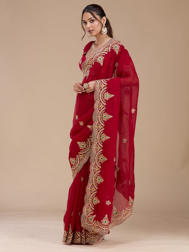 Red Cording Georgette Saree_koskii