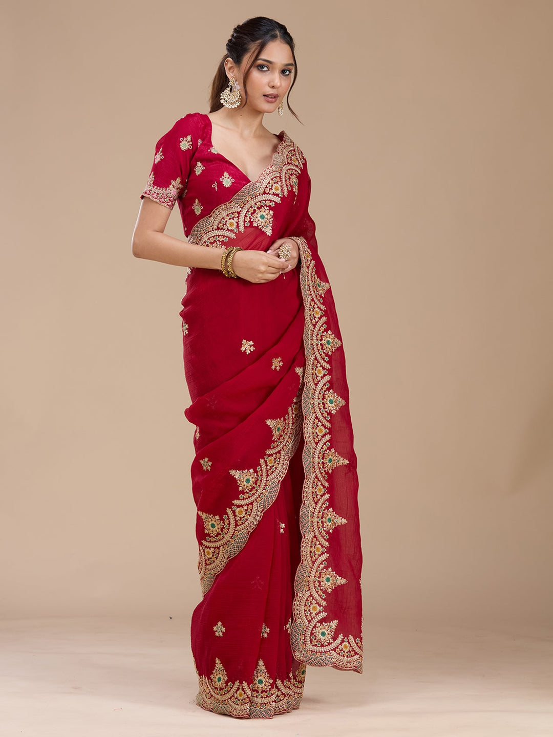 Red Cording Georgette Saree_koskii
