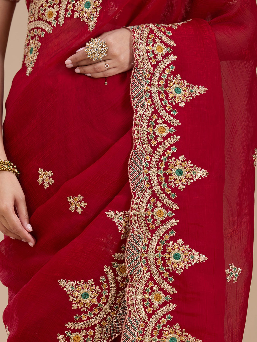 Red Cording Georgette Saree_koskii