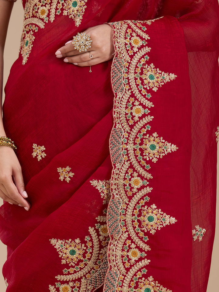 Red Cording Georgette Saree_koskii