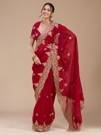 Red Cording Georgette Saree-koskii