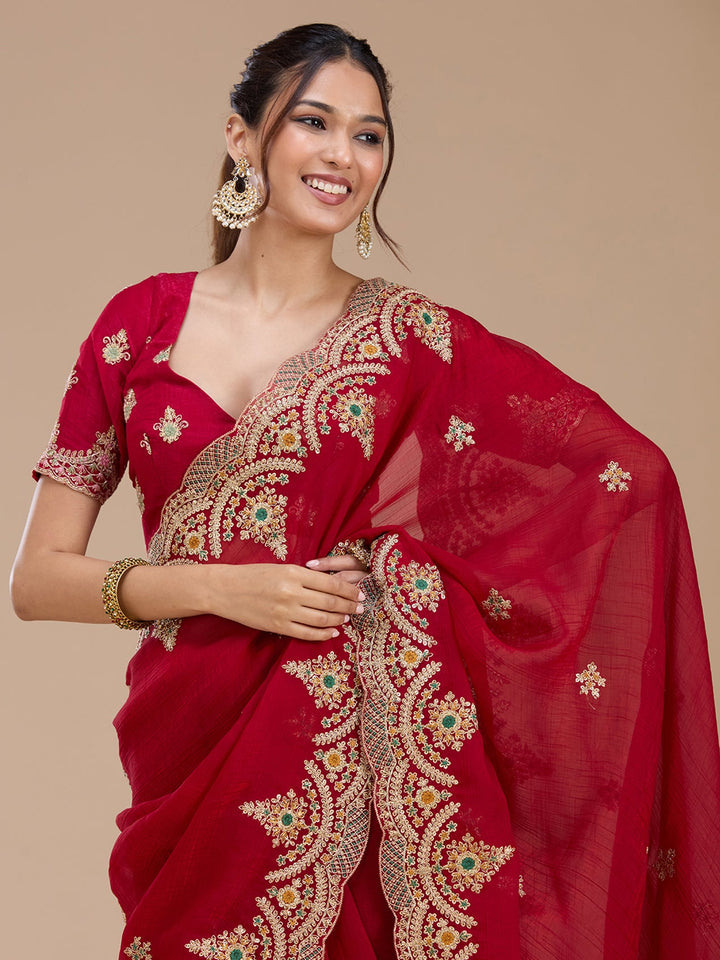 Red Cording Georgette Saree_koskii