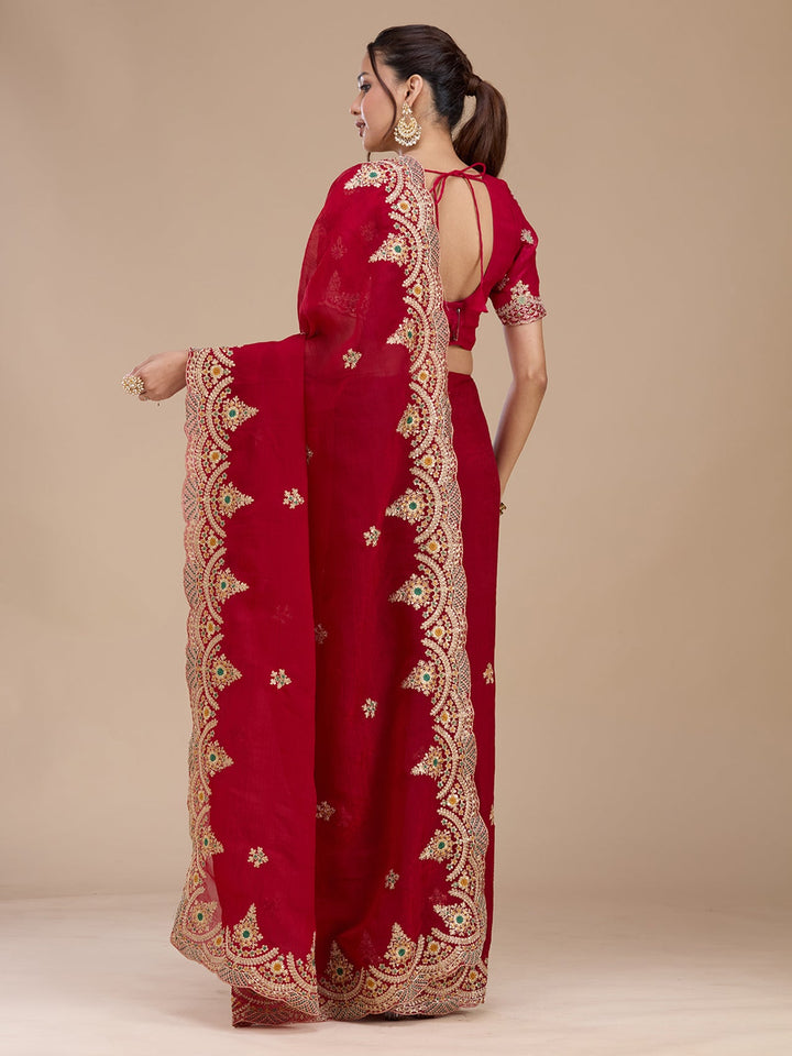 Red Cording Georgette Saree_koskii