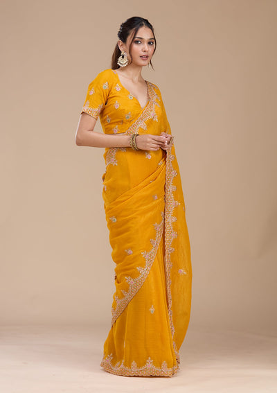 Mustard Cording Tissue Saree-koskii