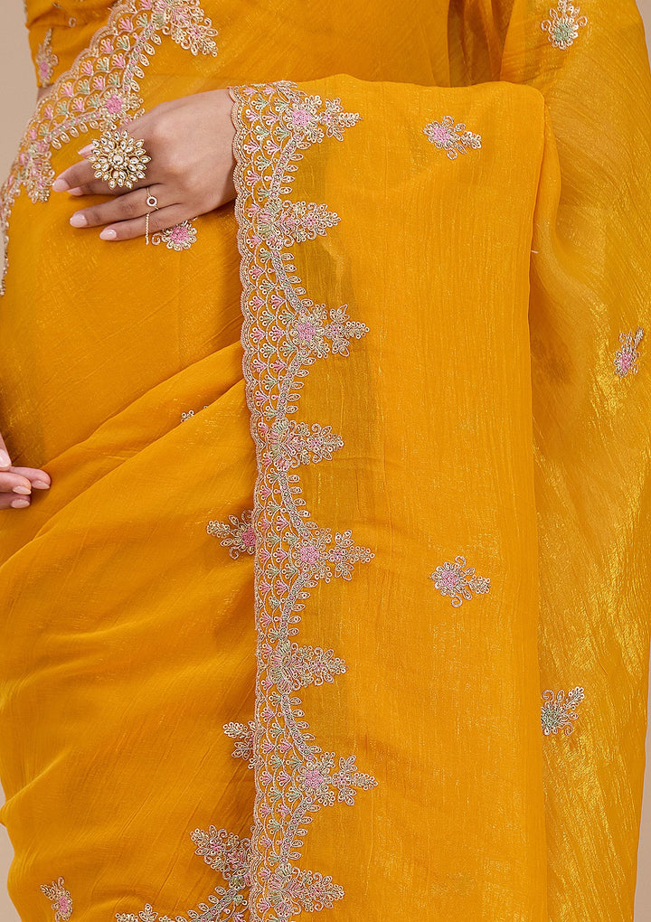 Mustard Cording Tissue Saree_koskii