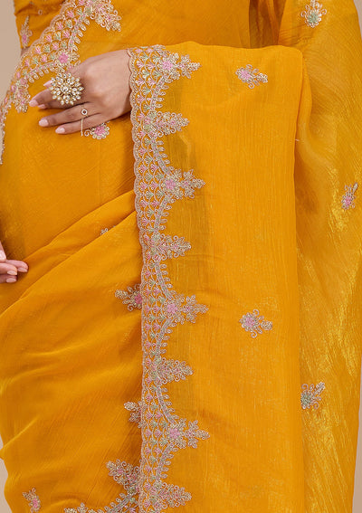 Mustard Cording Tissue Saree-koskii