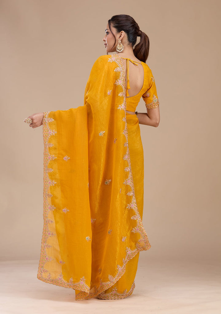 Mustard Cording Tissue Saree_koskii