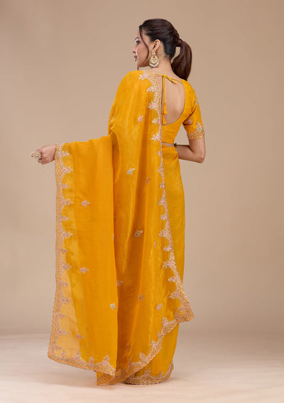 Mustard Cording Tissue Saree-koskii