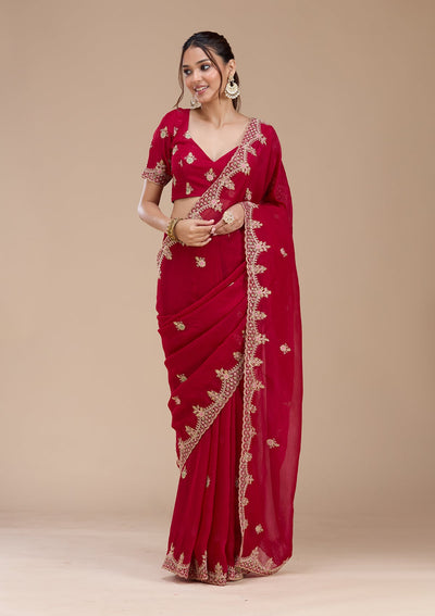Rani Pink Cording Tissue Saree-koskii