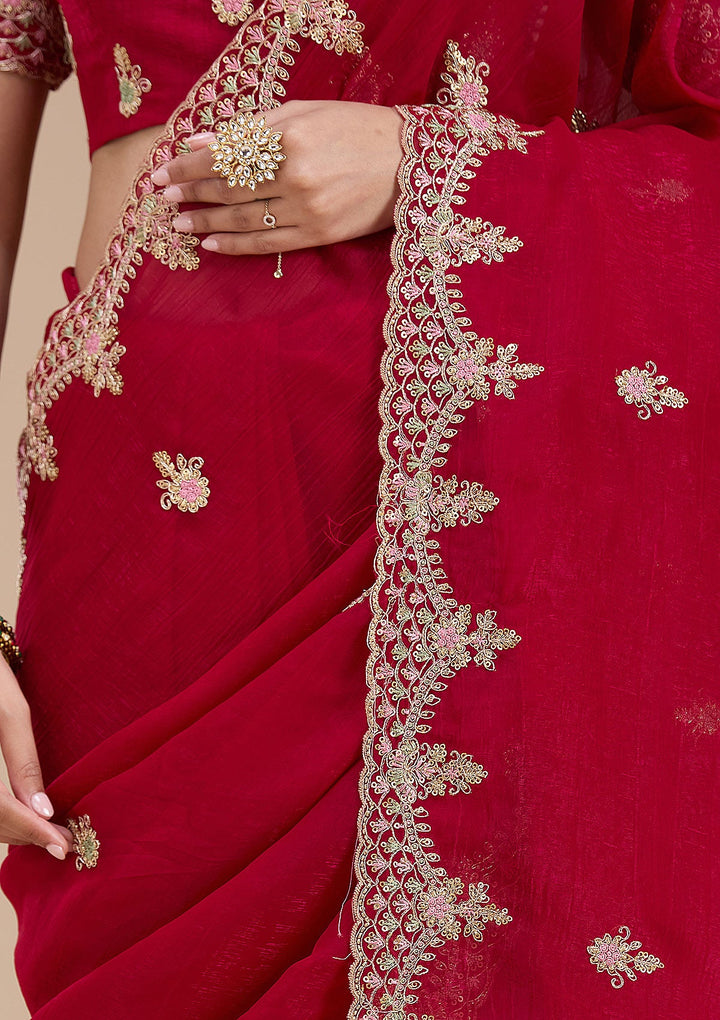 Rani Pink Cording Tissue Saree_koskii