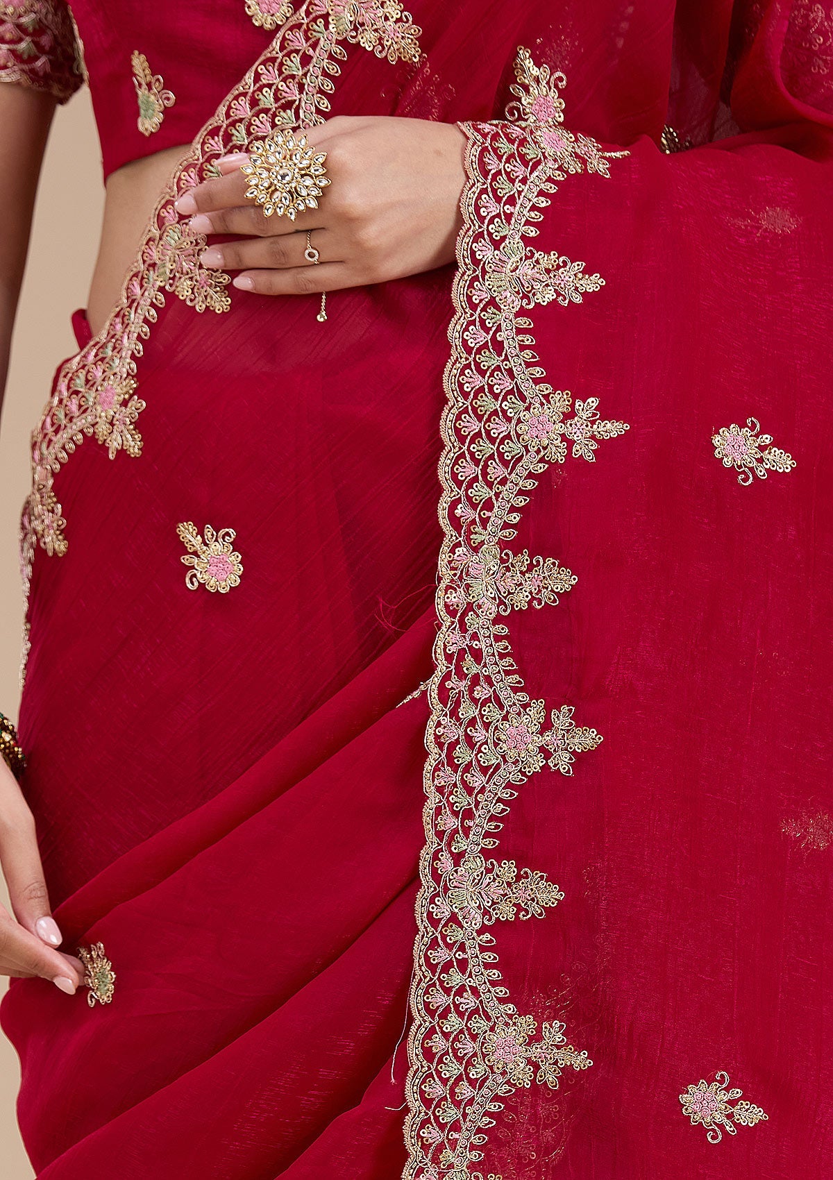 Rani Pink Cording Tissue Saree-koskii