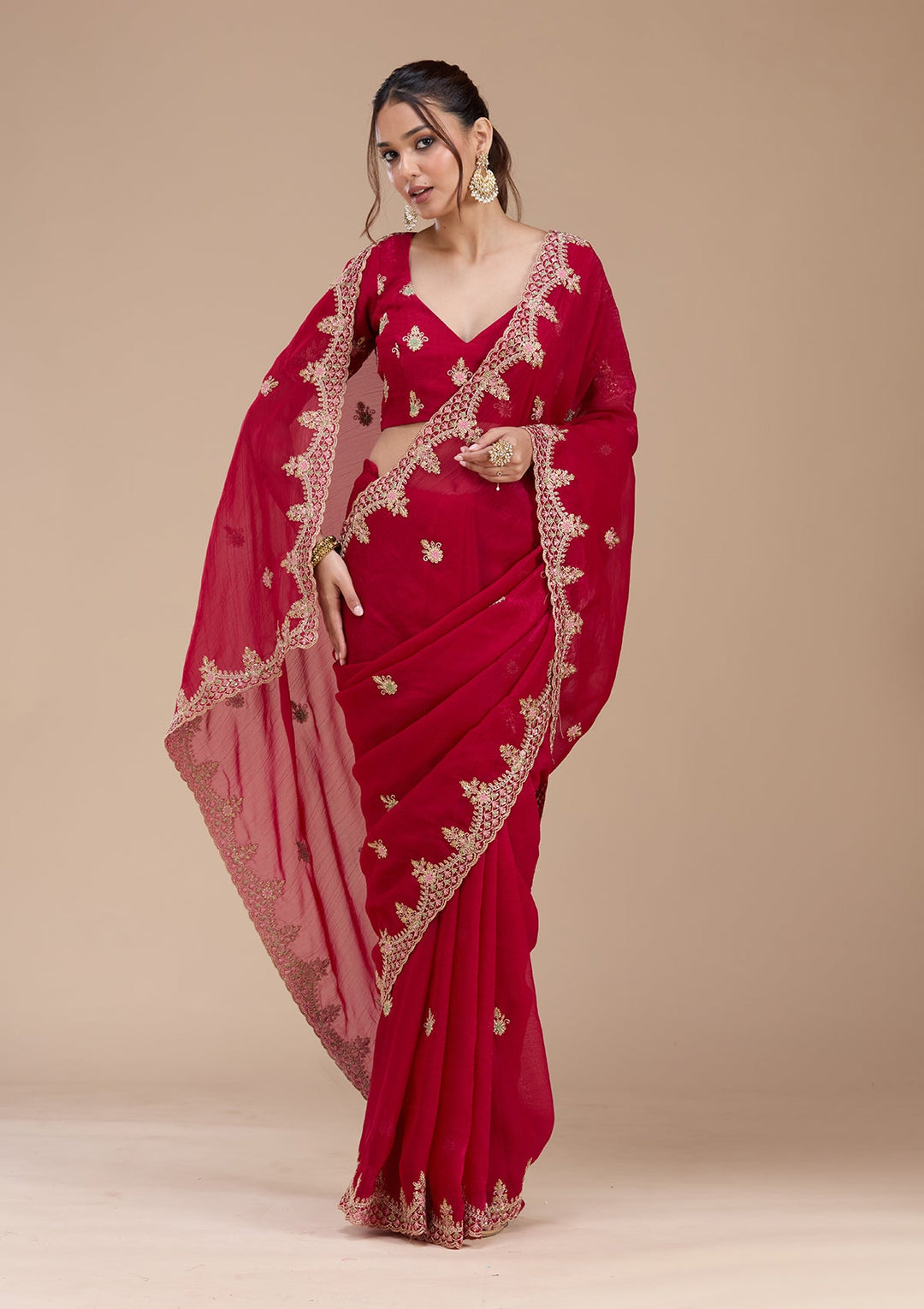 Rani Pink Cording Tissue Saree-koskii