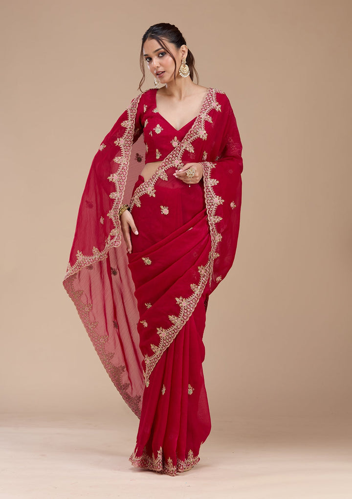 Rani Pink Cording Tissue Saree_koskii