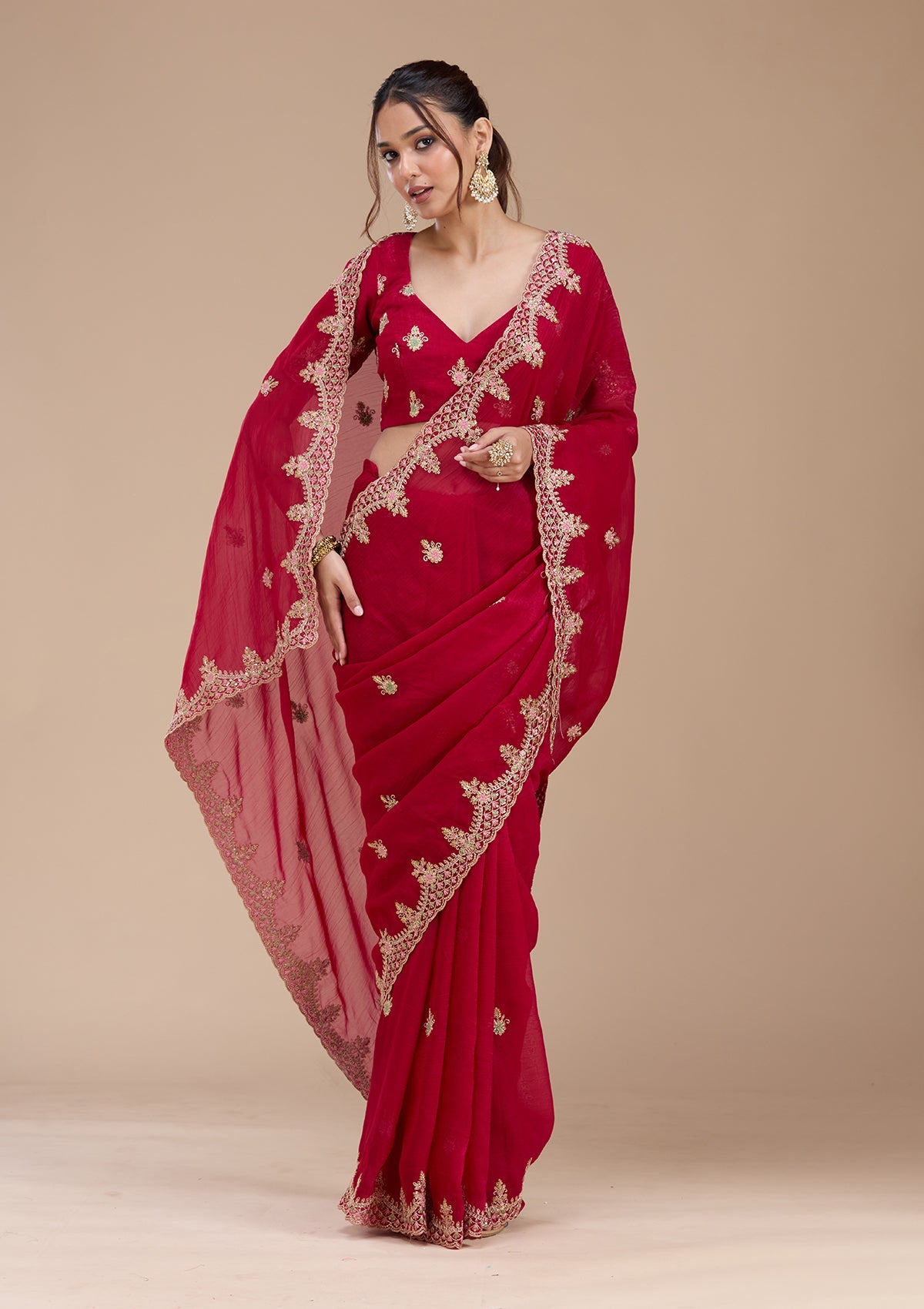 Rani Pink Cording Tissue Saree-koskii