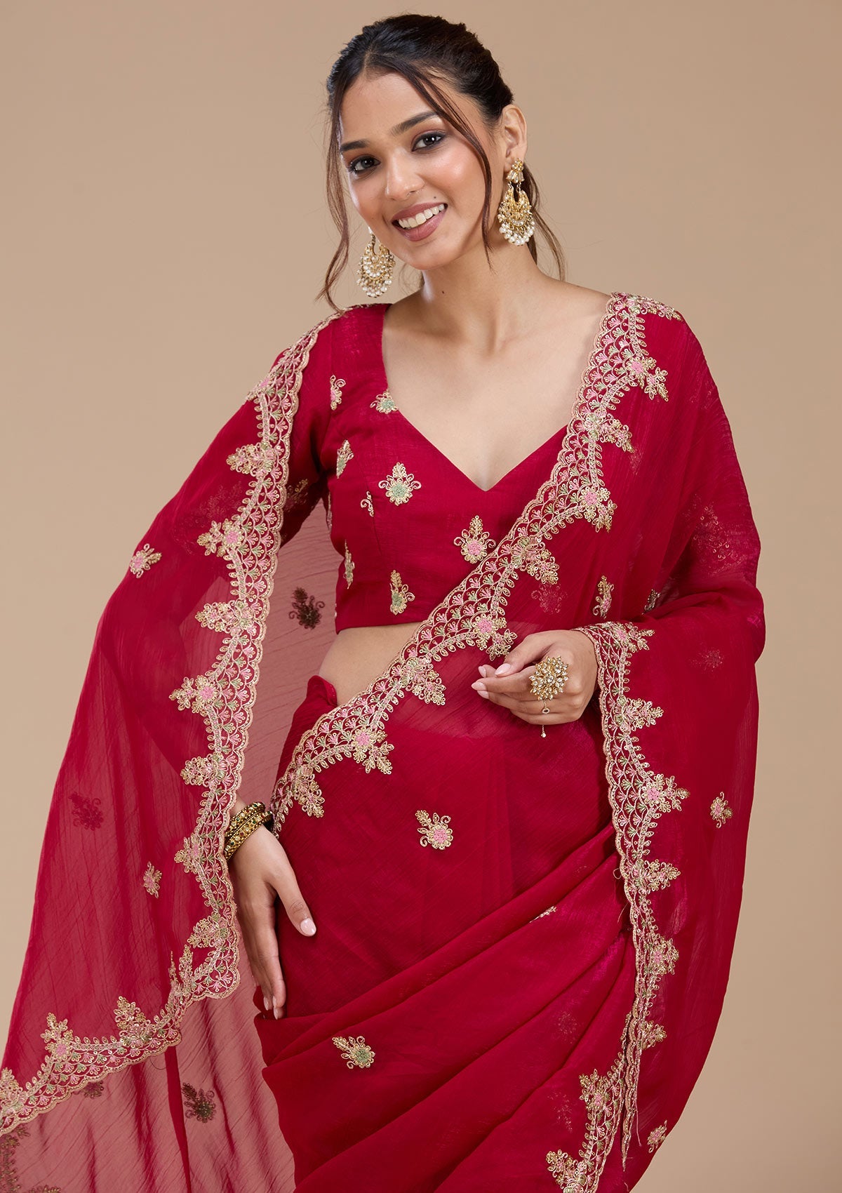Rani Pink Cording Tissue Saree-koskii