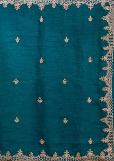 Teal Green Cording Tissue Saree-koskii