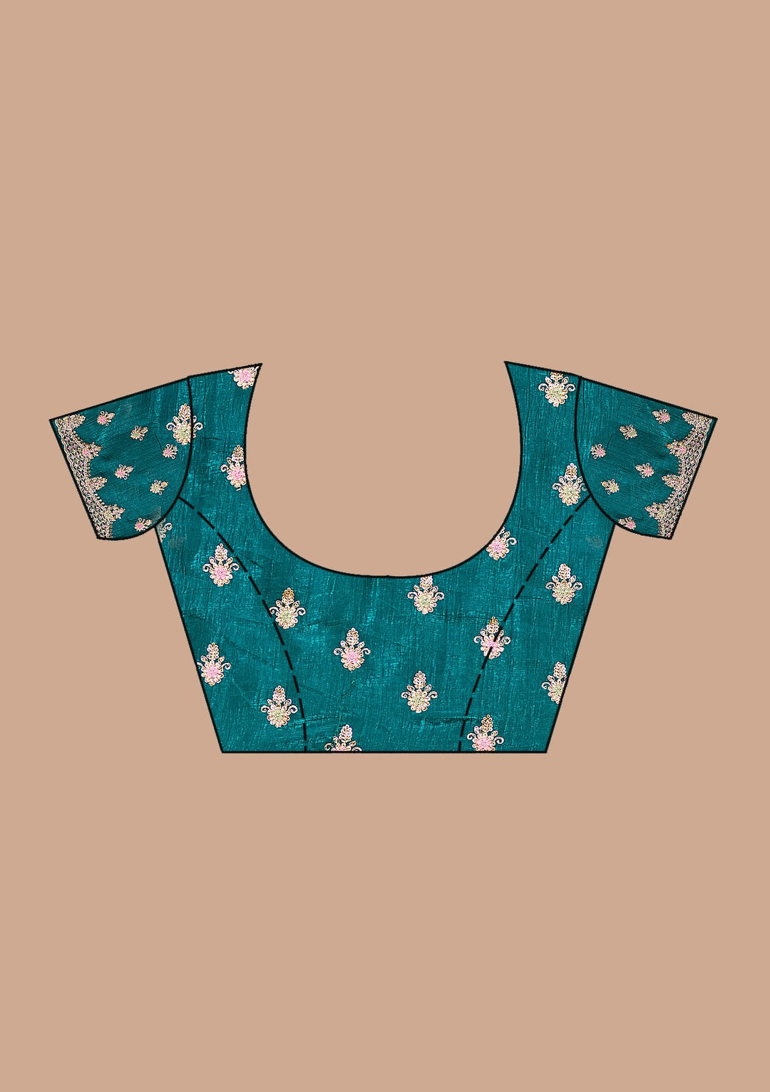 Teal Green Cording Tissue Saree_koskii