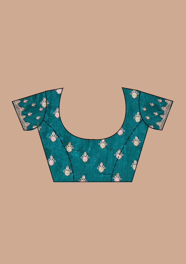 Teal Green Cording Tissue Saree_koskii