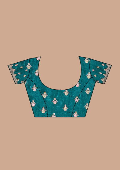 Teal Green Cording Tissue Saree-koskii