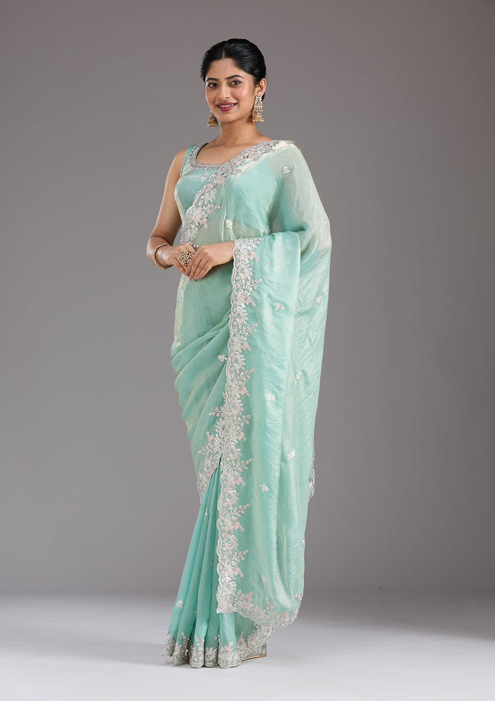 Pista Green Gotapatti Satin Saree_koskii