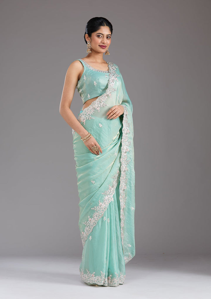 Pista Green Gotapatti Satin Saree_koskii