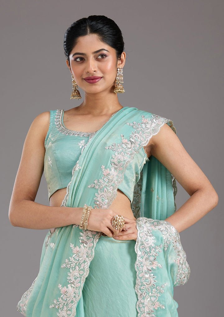 Pista Green Gotapatti Satin Saree_koskii