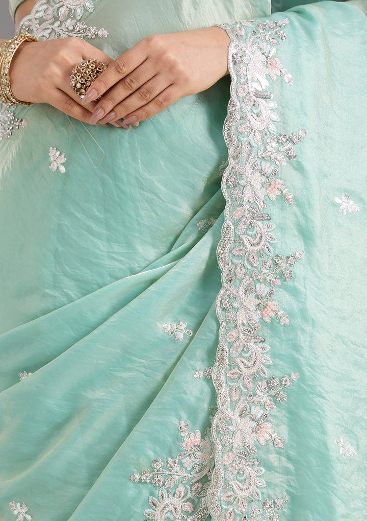 Pista Green Gotapatti Satin Saree_koskii