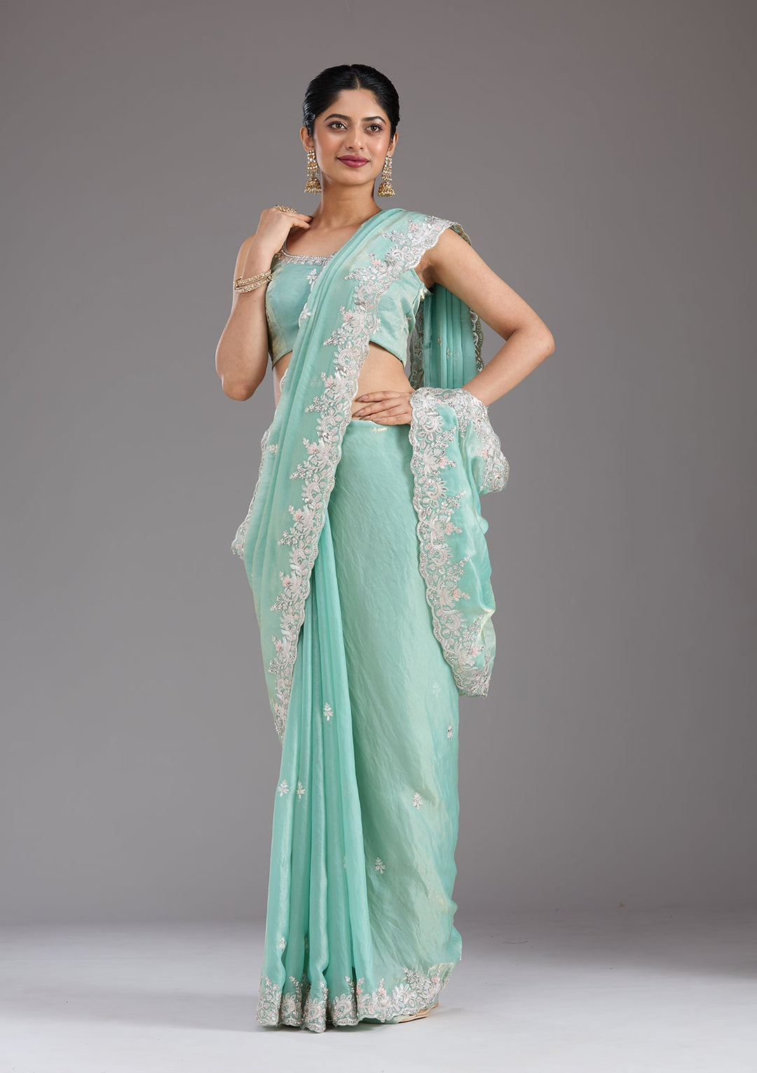 Pista Green Gotapatti Satin Saree_koskii