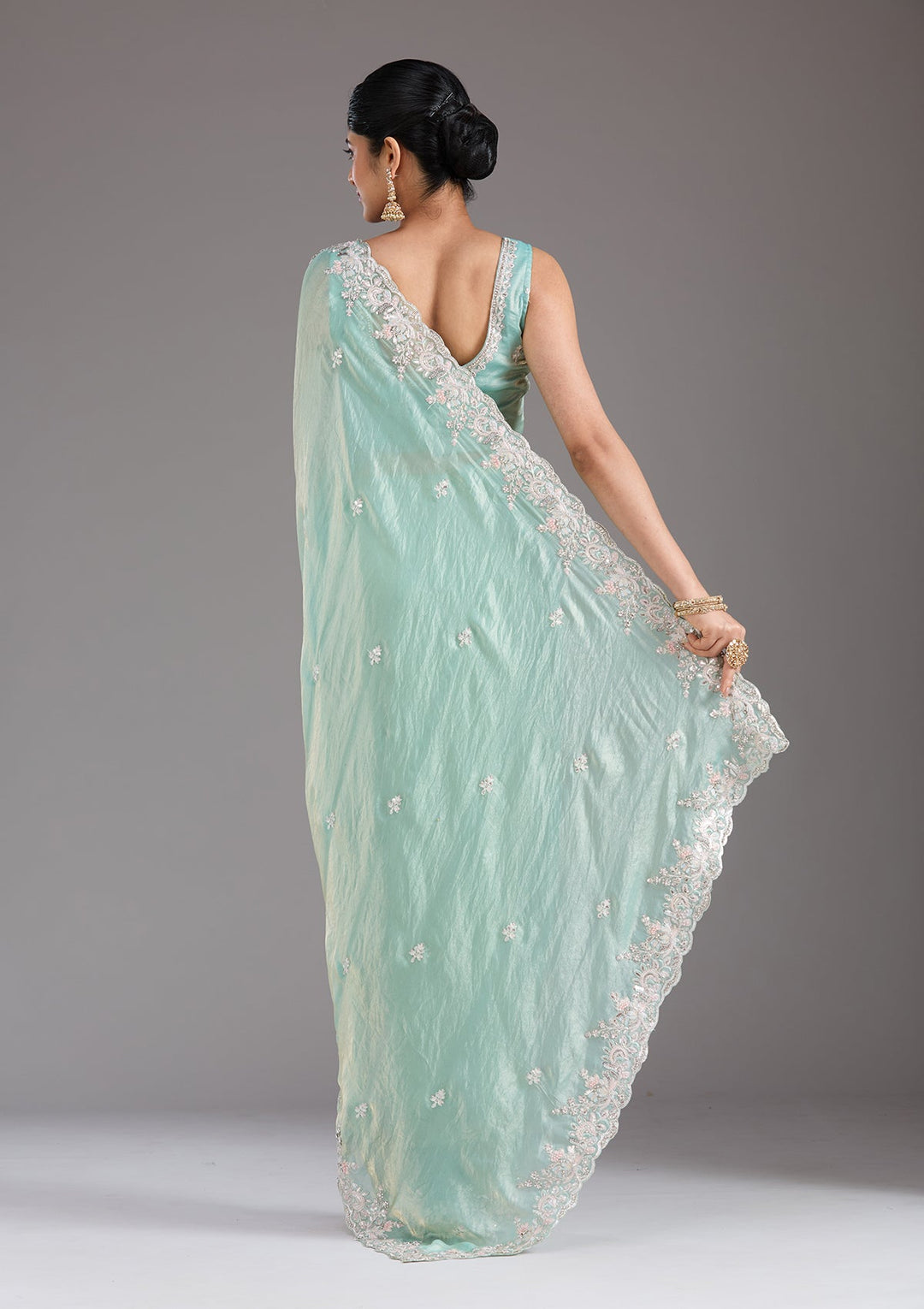 Pista Green Gotapatti Satin Saree_koskii