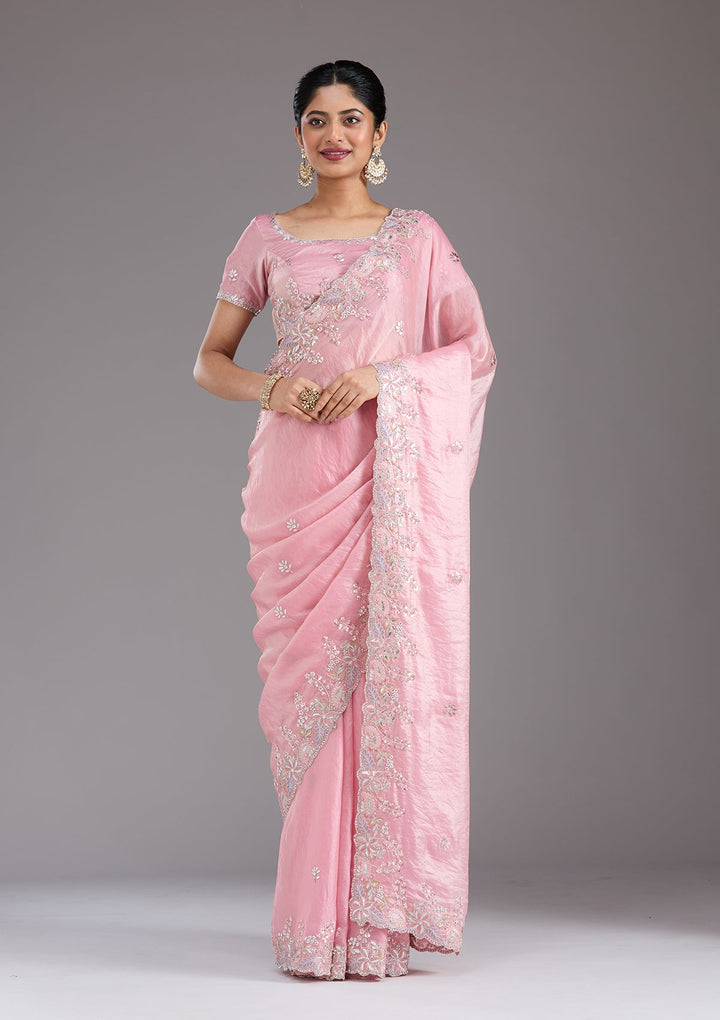 Baby Pink Gotapatti Satin Saree_koskii