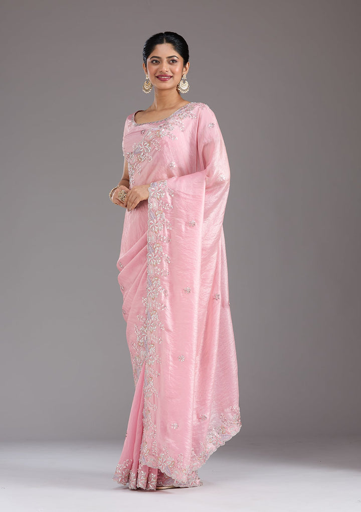 Baby Pink Gotapatti Satin Saree_koskii