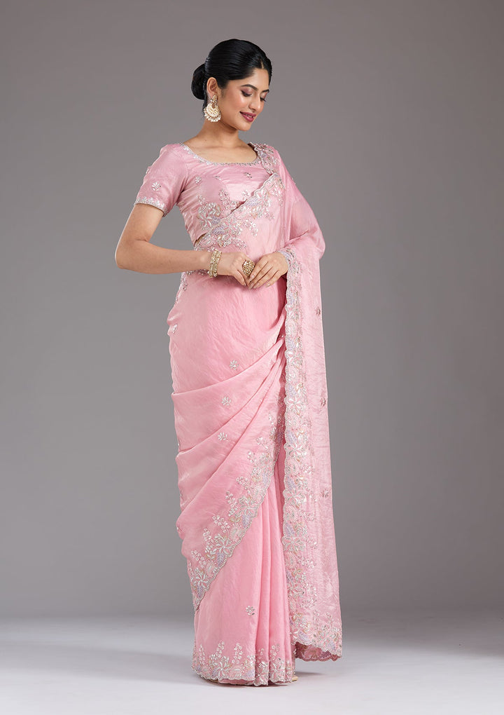 Baby Pink Gotapatti Satin Saree_koskii