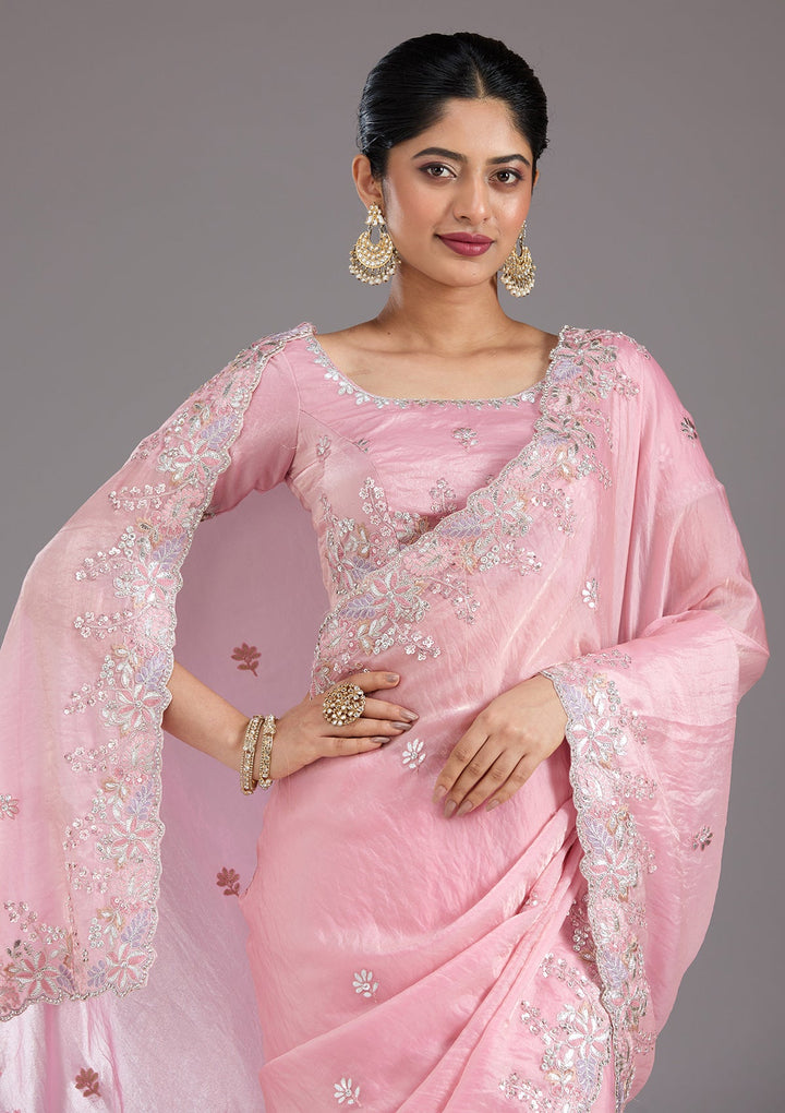 Baby Pink Gotapatti Satin Saree_koskii