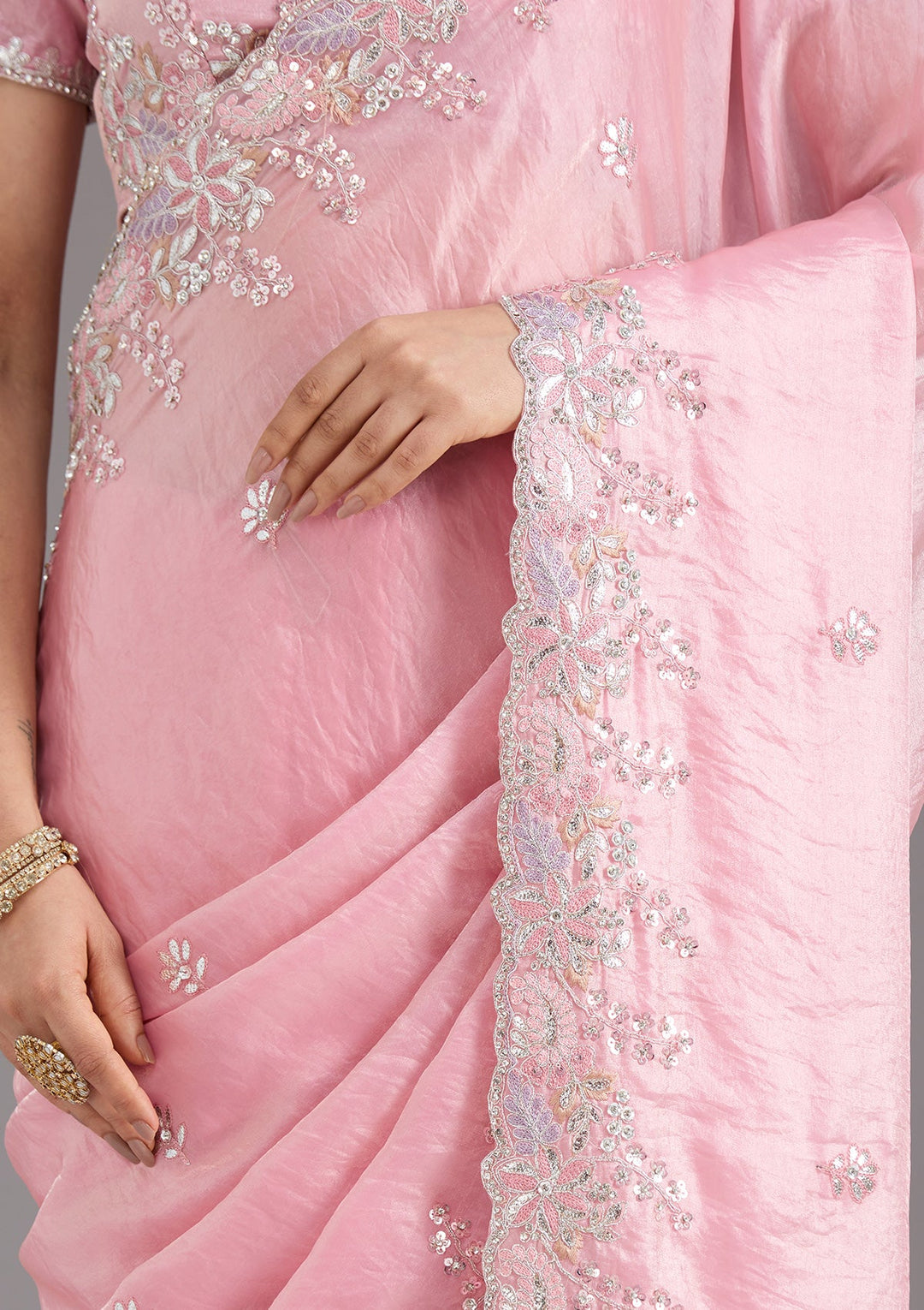 Baby Pink Gotapatti Satin Saree_koskii