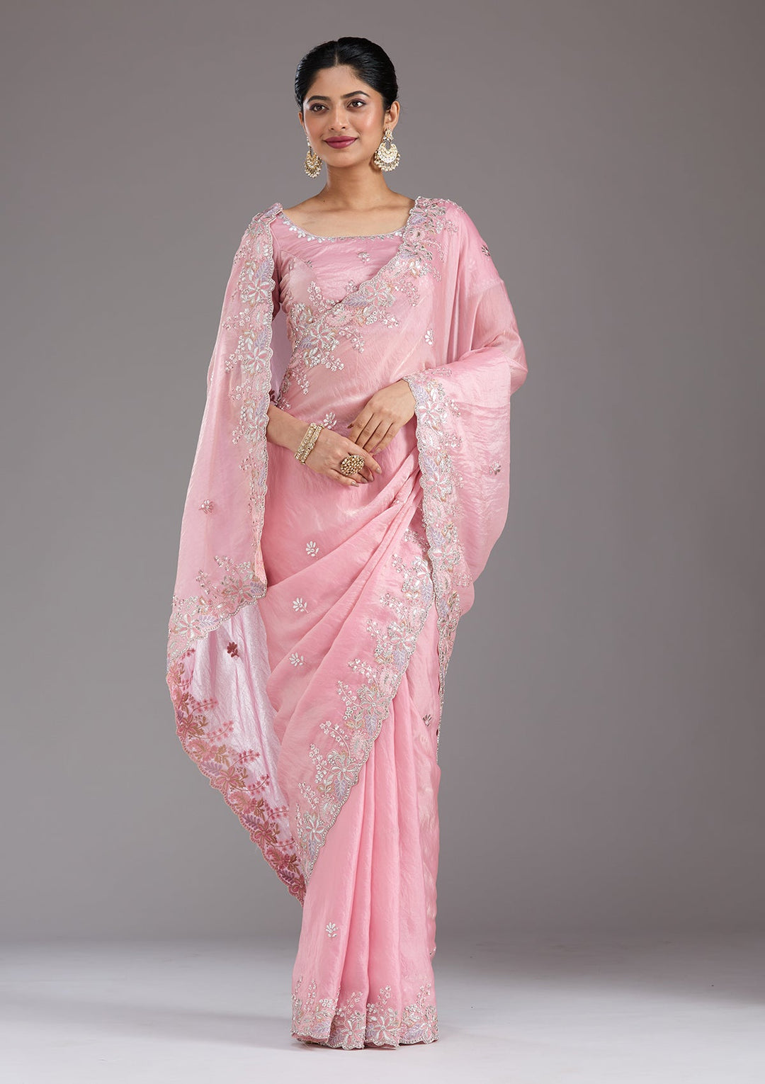 Baby Pink Gotapatti Satin Saree_koskii