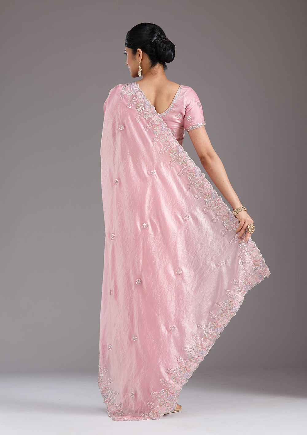 Baby Pink Gotapatti Satin Saree_koskii
