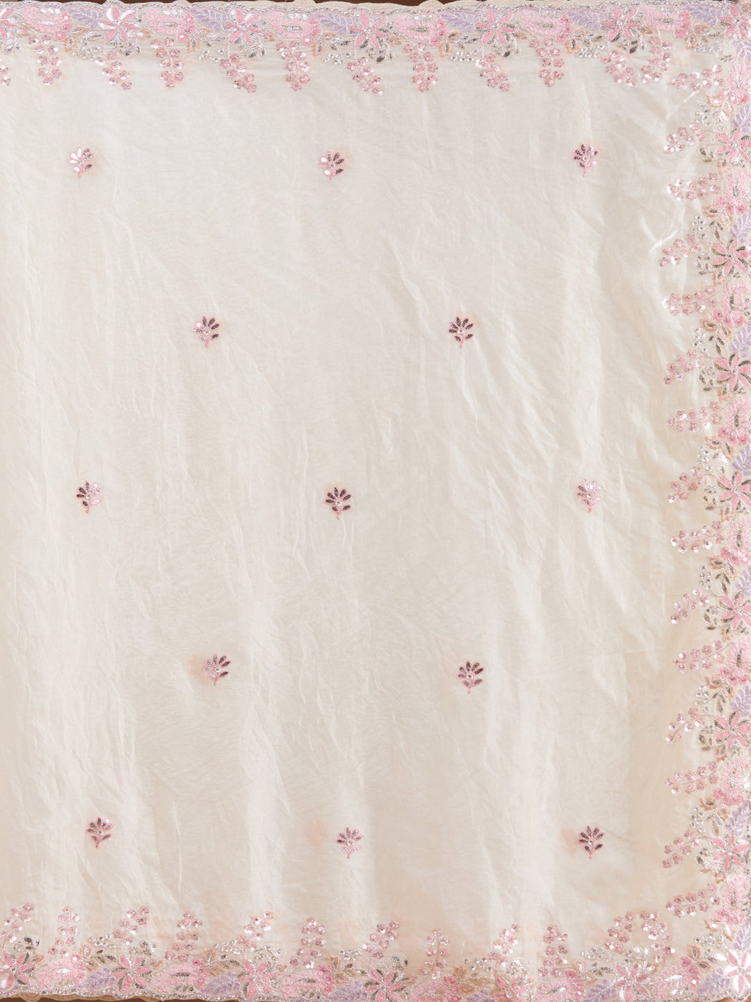 Cream Gotapatti Satin Saree-Koskii