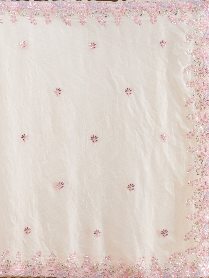 Cream Gotapatti Satin Saree-Koskii