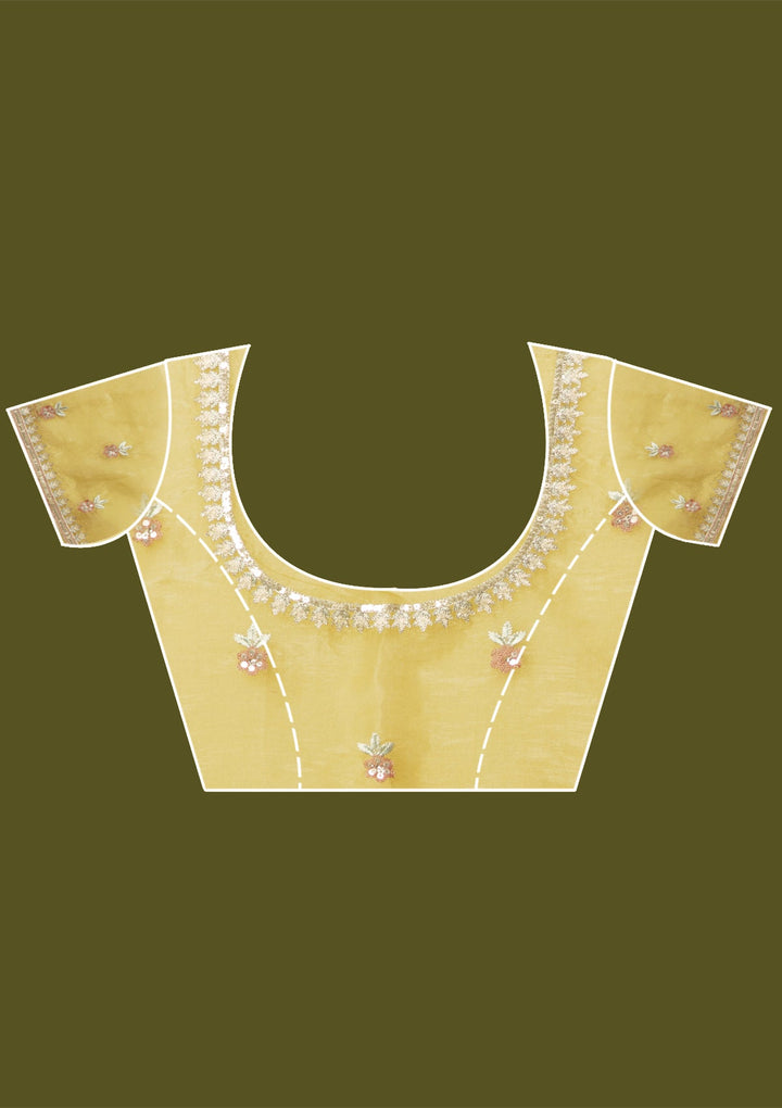 Lemon Yellow Sequins Tissue Saree