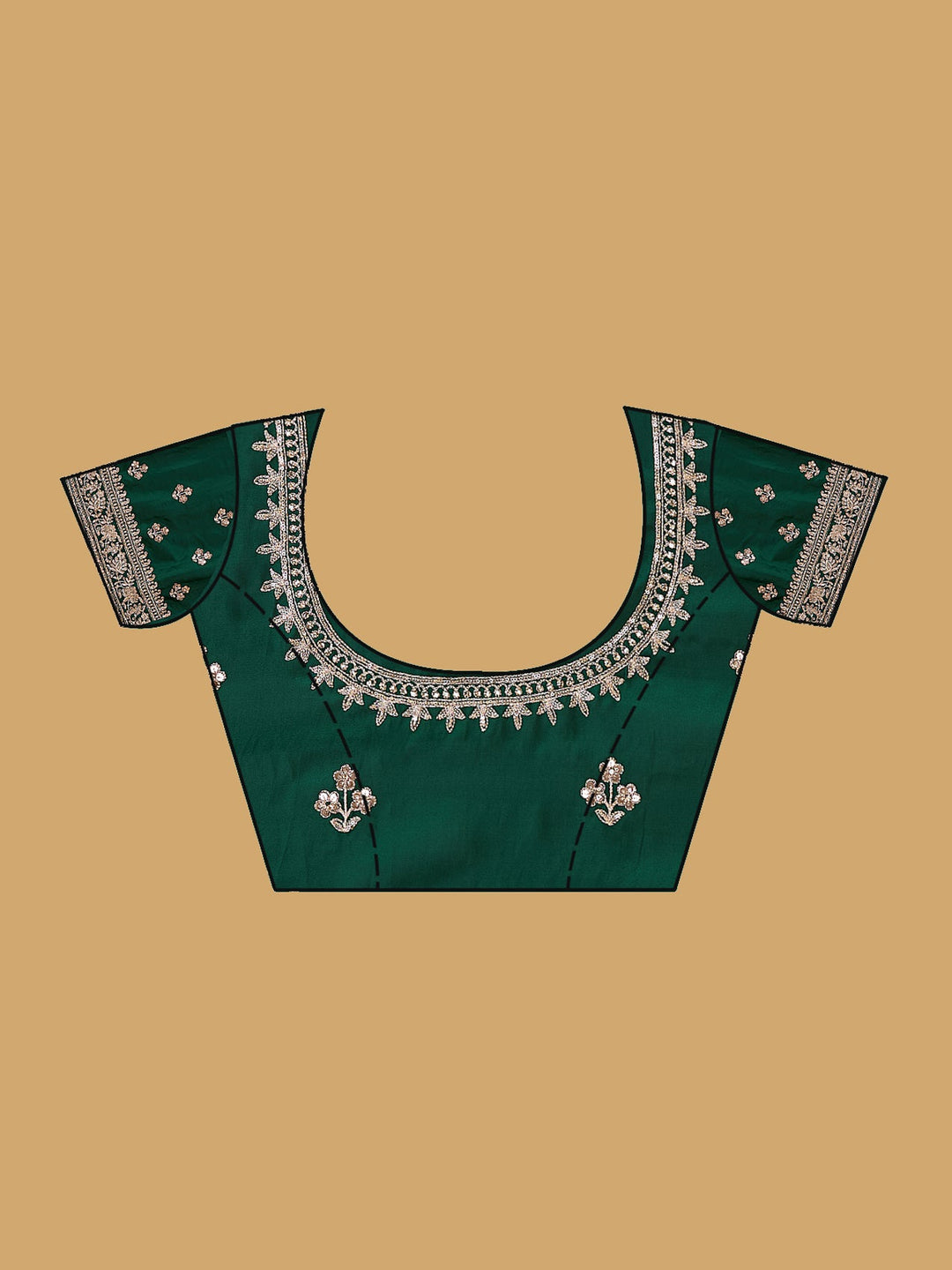 Bottle Green Aariwork Satin Saree