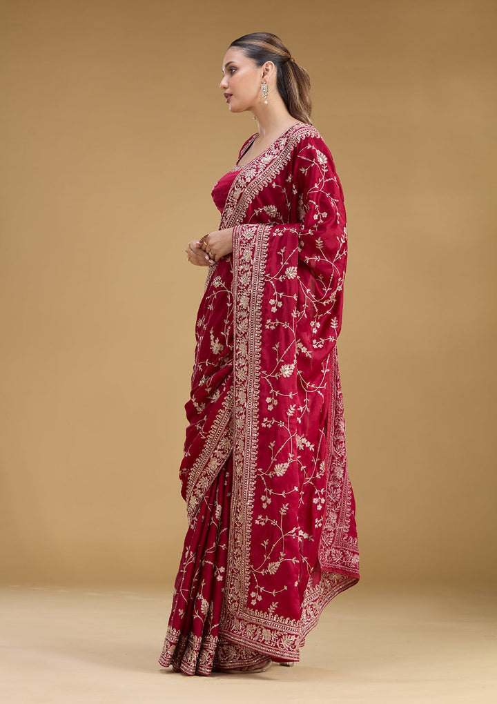 Maroon Aariwork Satin Saree