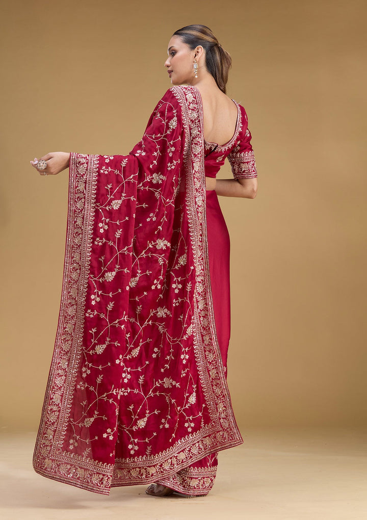 Maroon Aariwork Satin Saree