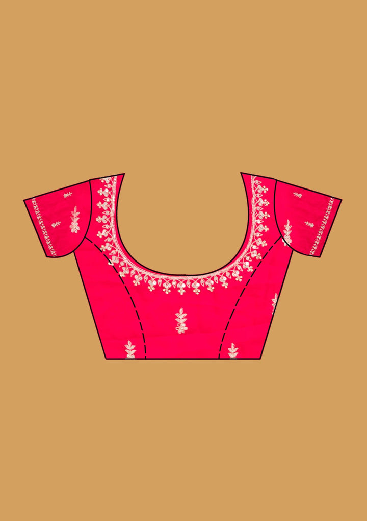 Rani Pink Aariwork Satin Saree