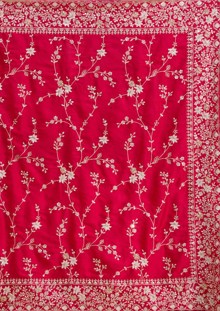Rani Pink Aariwork Satin Saree