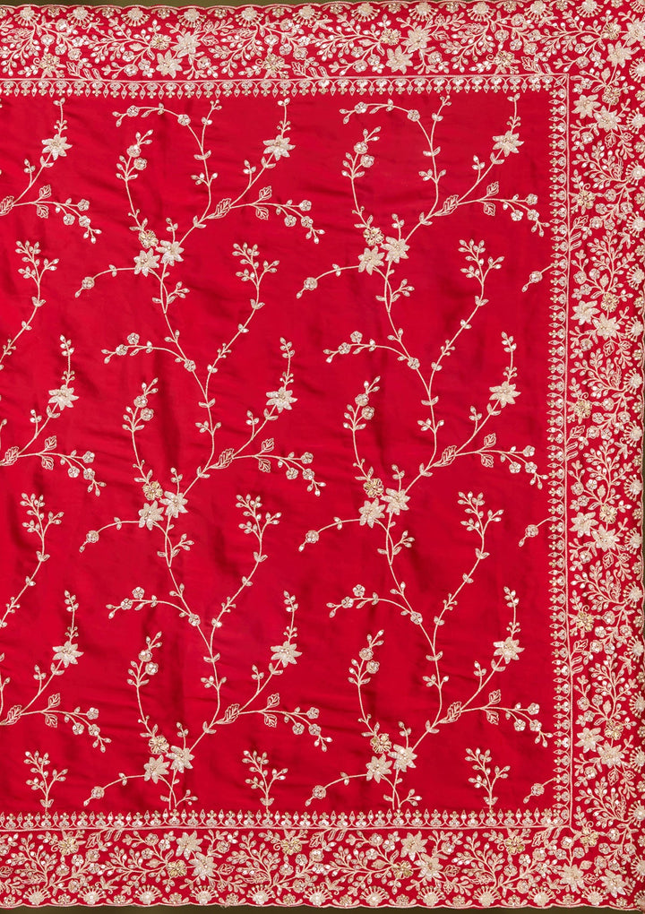 Red Aariwork Satin Saree