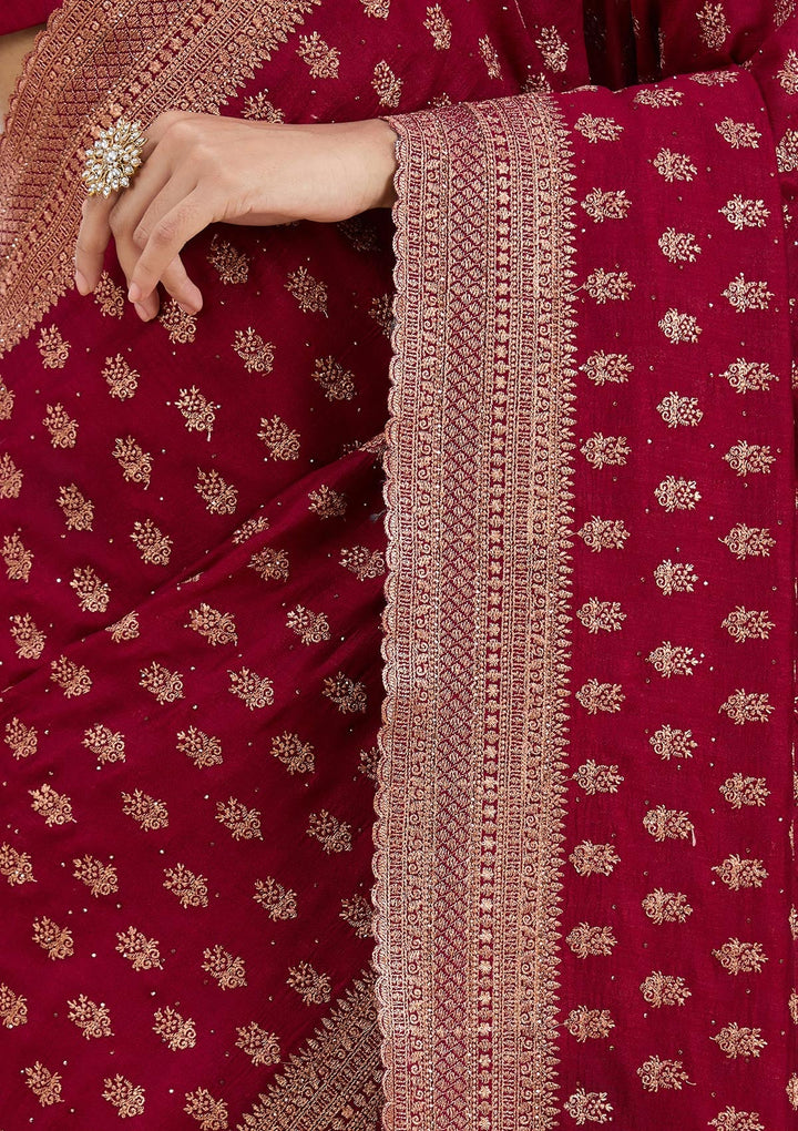Maroon Zariwork (Antique) Soft Raw Silk Saree_koskii