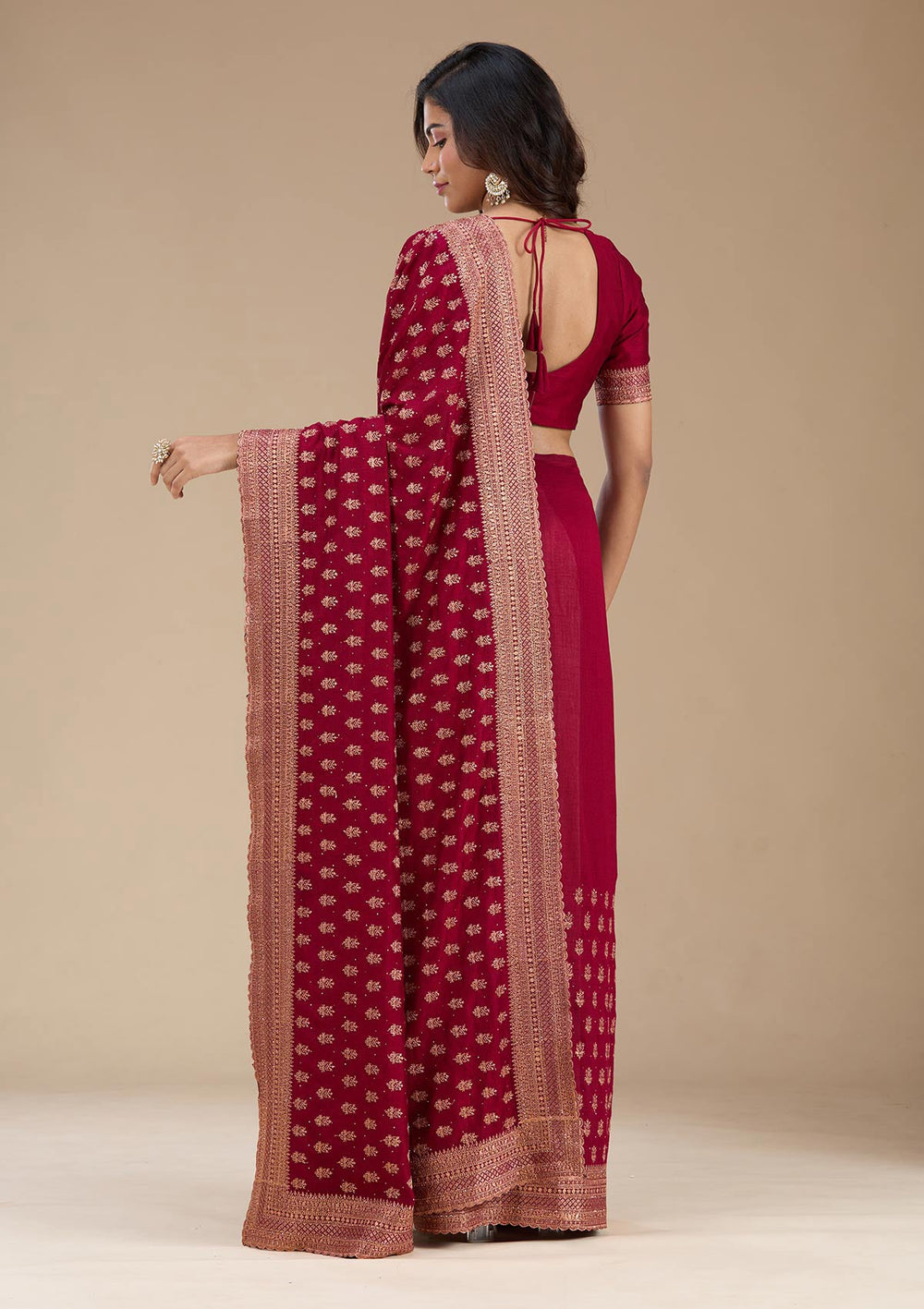 Maroon Zariwork (Antique) Soft Raw Silk Saree_koskii