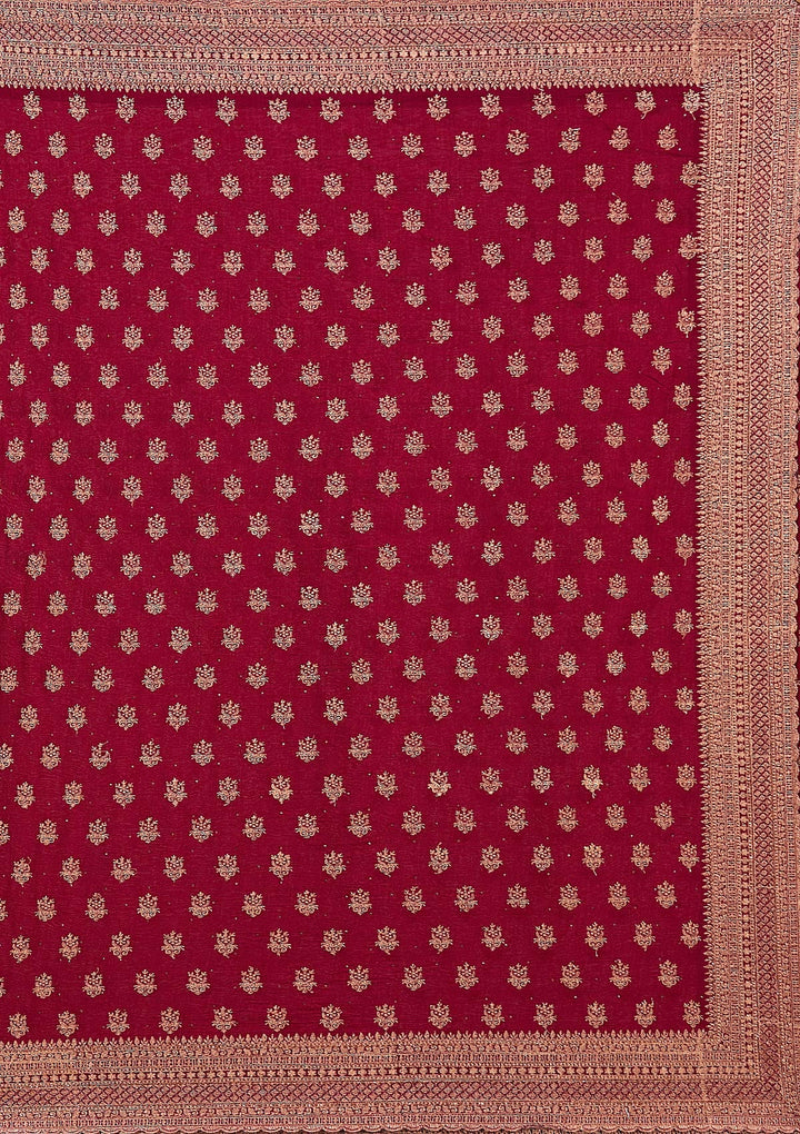Maroon Zariwork (Antique) Soft Raw Silk Saree_koskii